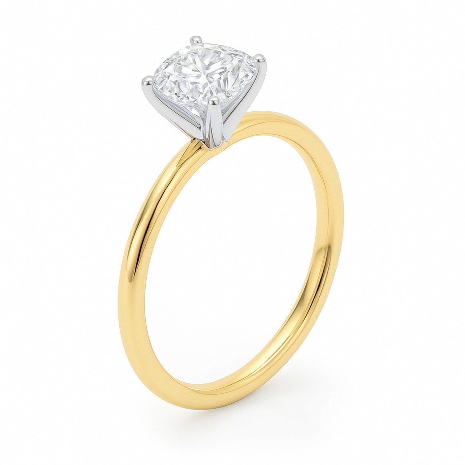 Cushion cut 1.50Ct diamond ring in 14K yellow gold, showcasing modern elegance and exquisite craftsmanship.