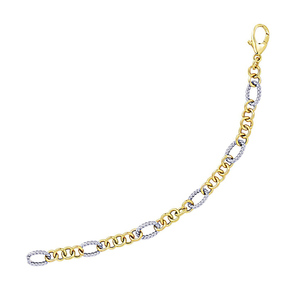 14k two-tone gold bracelet featuring classic rope motif with oval and round link design, perfect for elegant styling.
