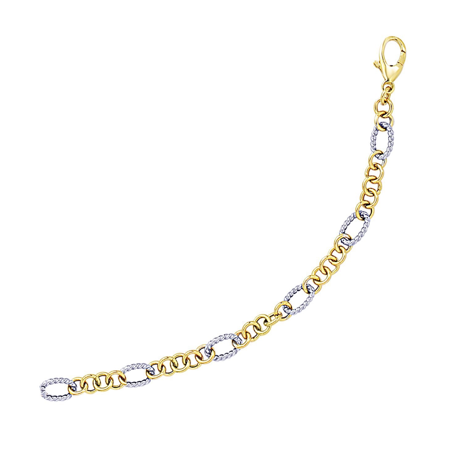 14k two-tone gold bracelet featuring classic rope motif with oval and round link design, perfect for elegant styling.