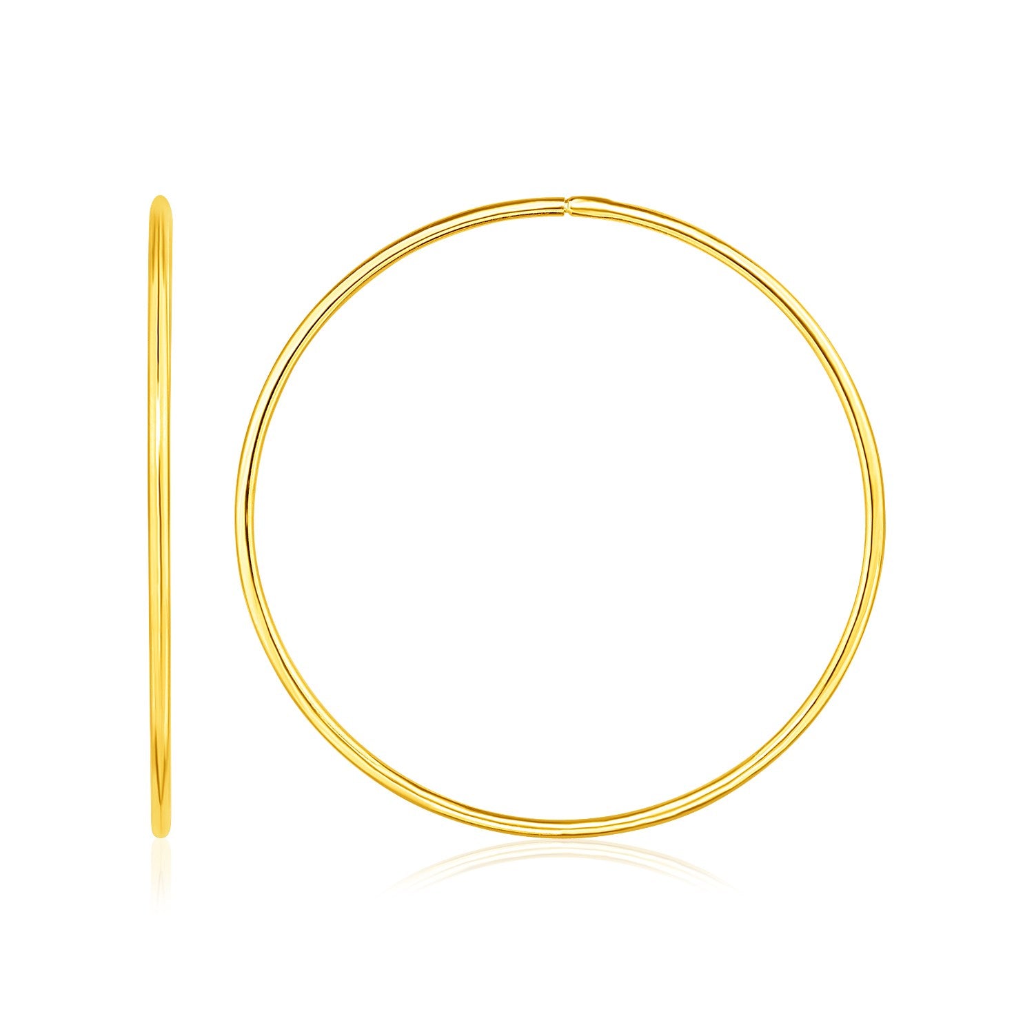 14k yellow gold modern endless hoop earrings, showcasing a sleek design perfect for elegant occasions.