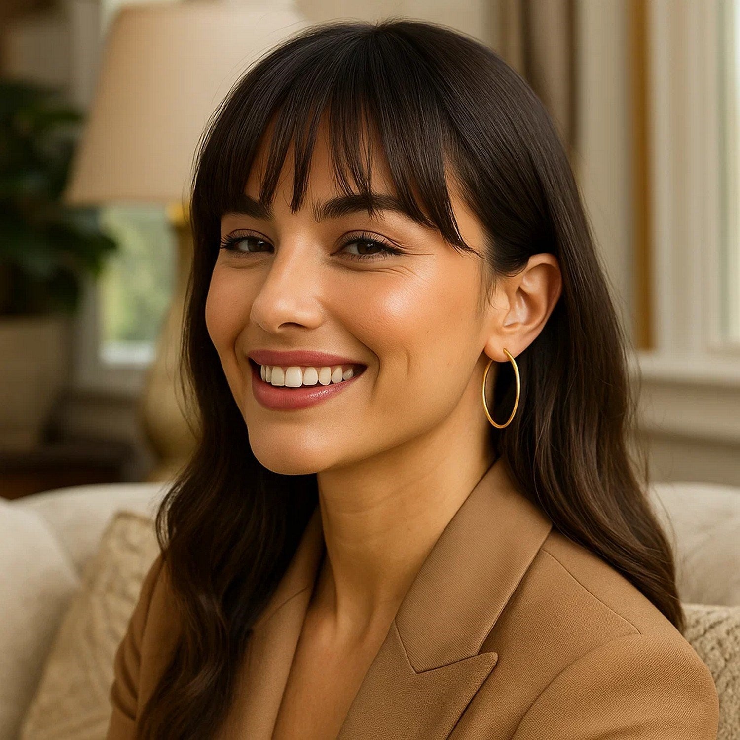 14k yellow gold modern endless hoop earrings showcasing a sleek, polished finish for timeless elegance.