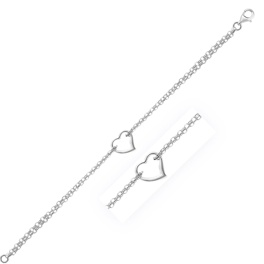 14k white gold cable chain anklet featuring an elegant open heart station for a modern, luxurious touch.