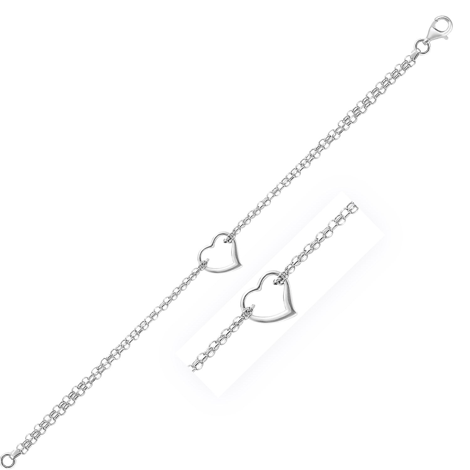 14k white gold cable chain anklet featuring an elegant open heart station for a modern, luxurious touch.