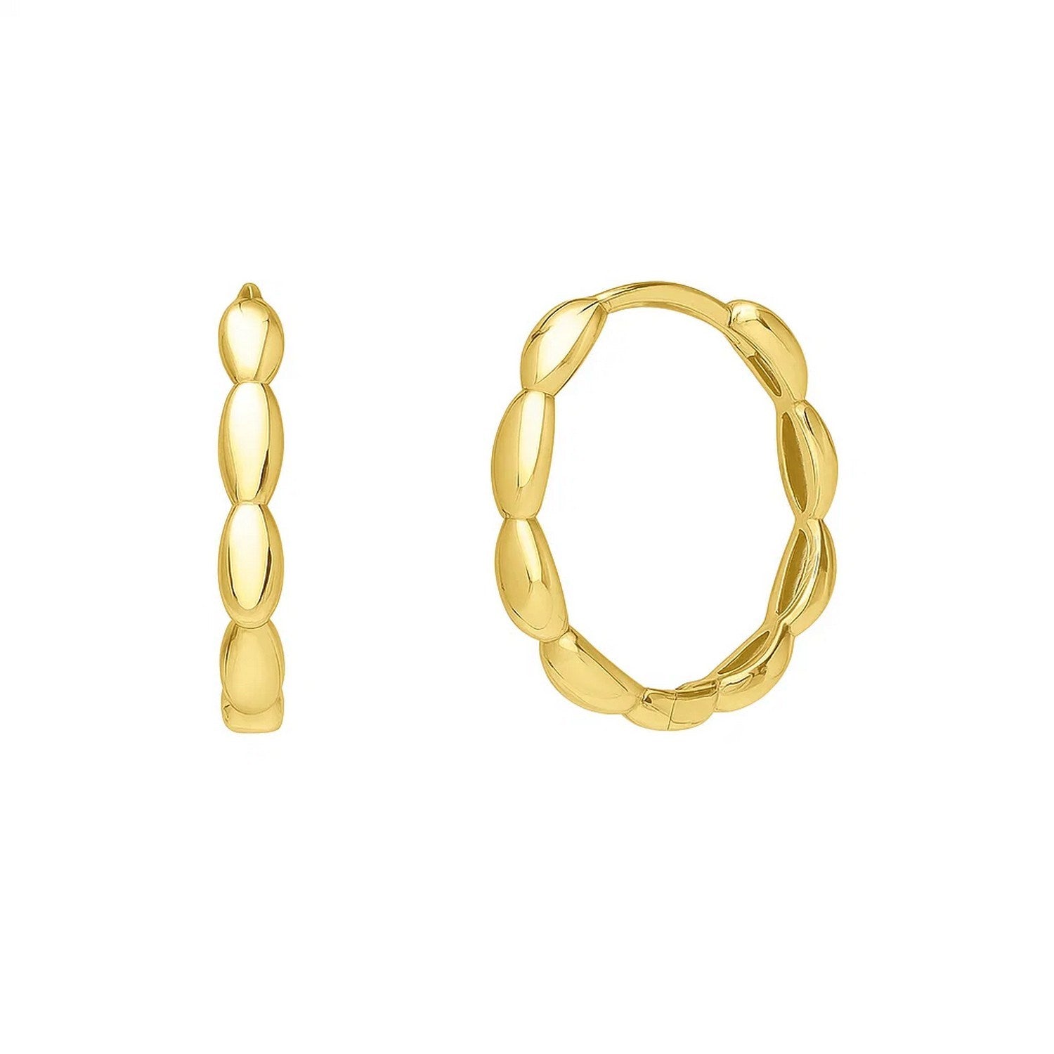 14k yellow gold medium rice hoop earrings with a modern design, perfect for elegant everyday wear.
