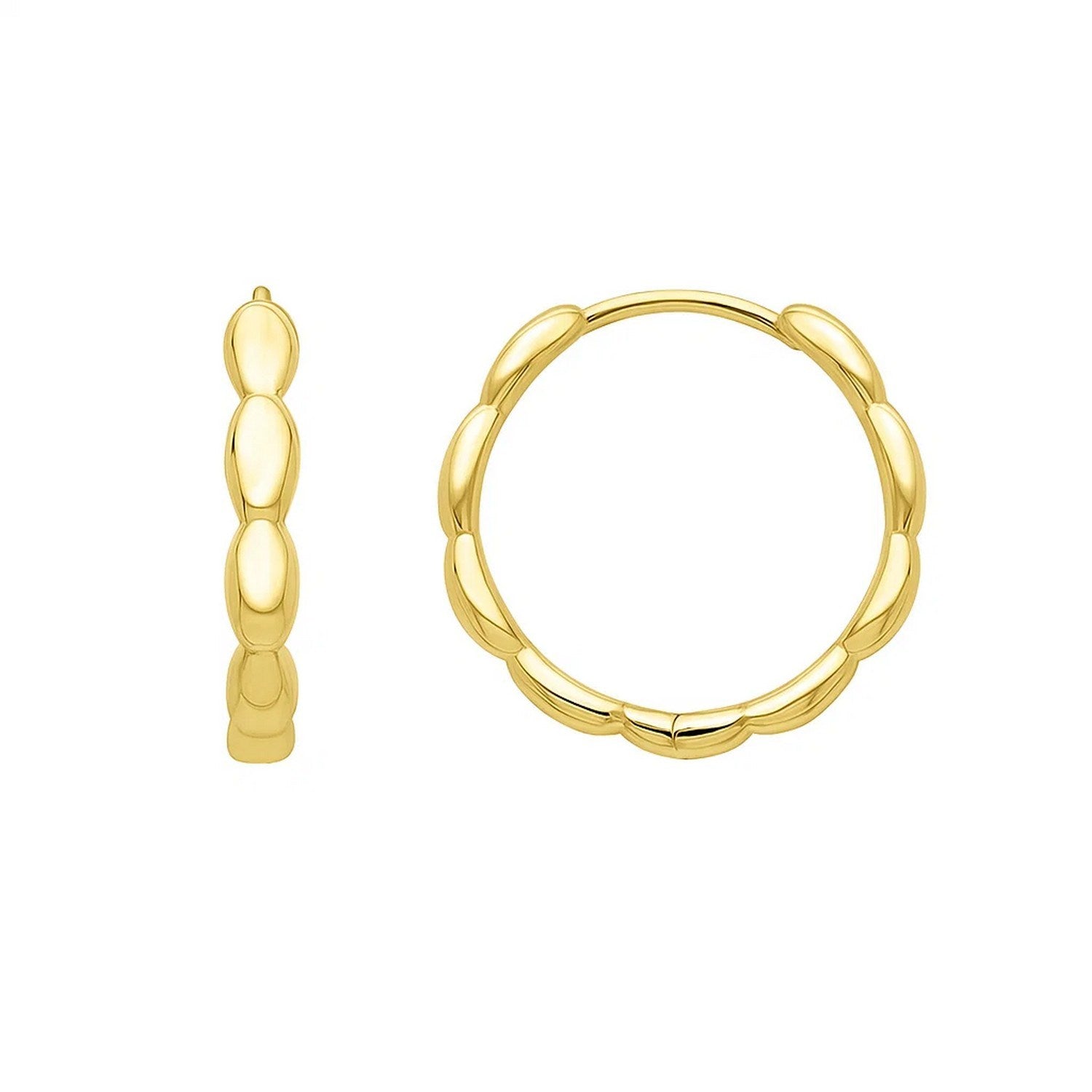 14k yellow gold medium rice hoop earrings showcasing a modern design with a polished finish for elegant sophistication.