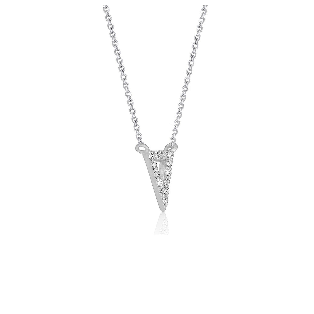 Diamond inverted triangle pendant necklace in 14k white gold, featuring a modern design and delicate chain.