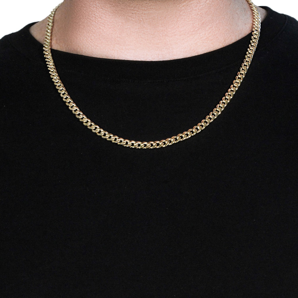 14k yellow gold Miami Cuban semi-solid chain, 5.50 mm width, featuring a classic round design for timeless elegance.