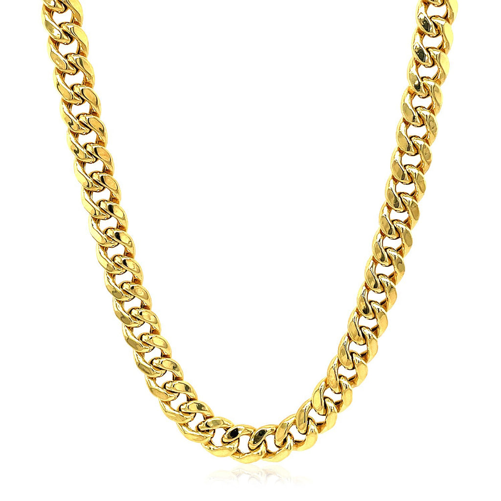 14k yellow gold Miami Cuban semi-solid chain, classic design with round links, perfect for luxury layering.