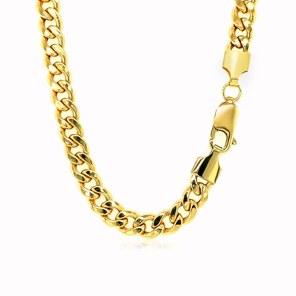 14k yellow gold Miami Cuban semi-solid chain, 5.50 mm width, showcasing a classic round design for timeless elegance.