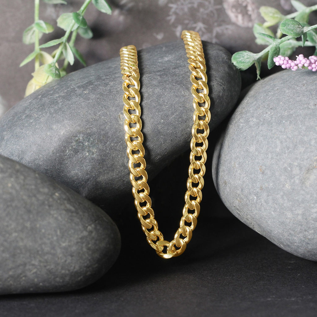 14k yellow gold Miami Cuban chain, semi-solid design, classic round links, 5.50 mm width, perfect for luxury layering.
