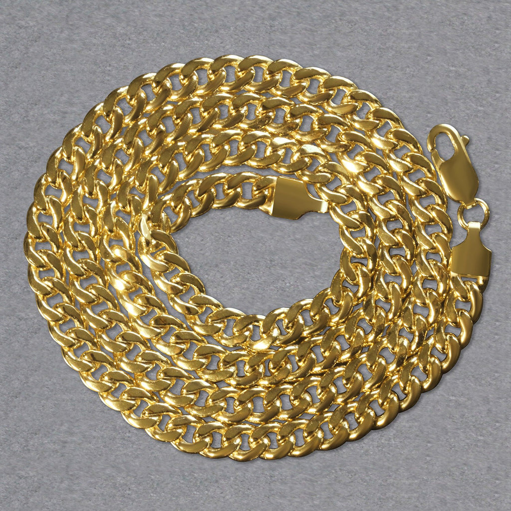 14k yellow gold Miami Cuban semi-solid chain, classic round design, 5.50 mm width, perfect for luxurious layering.