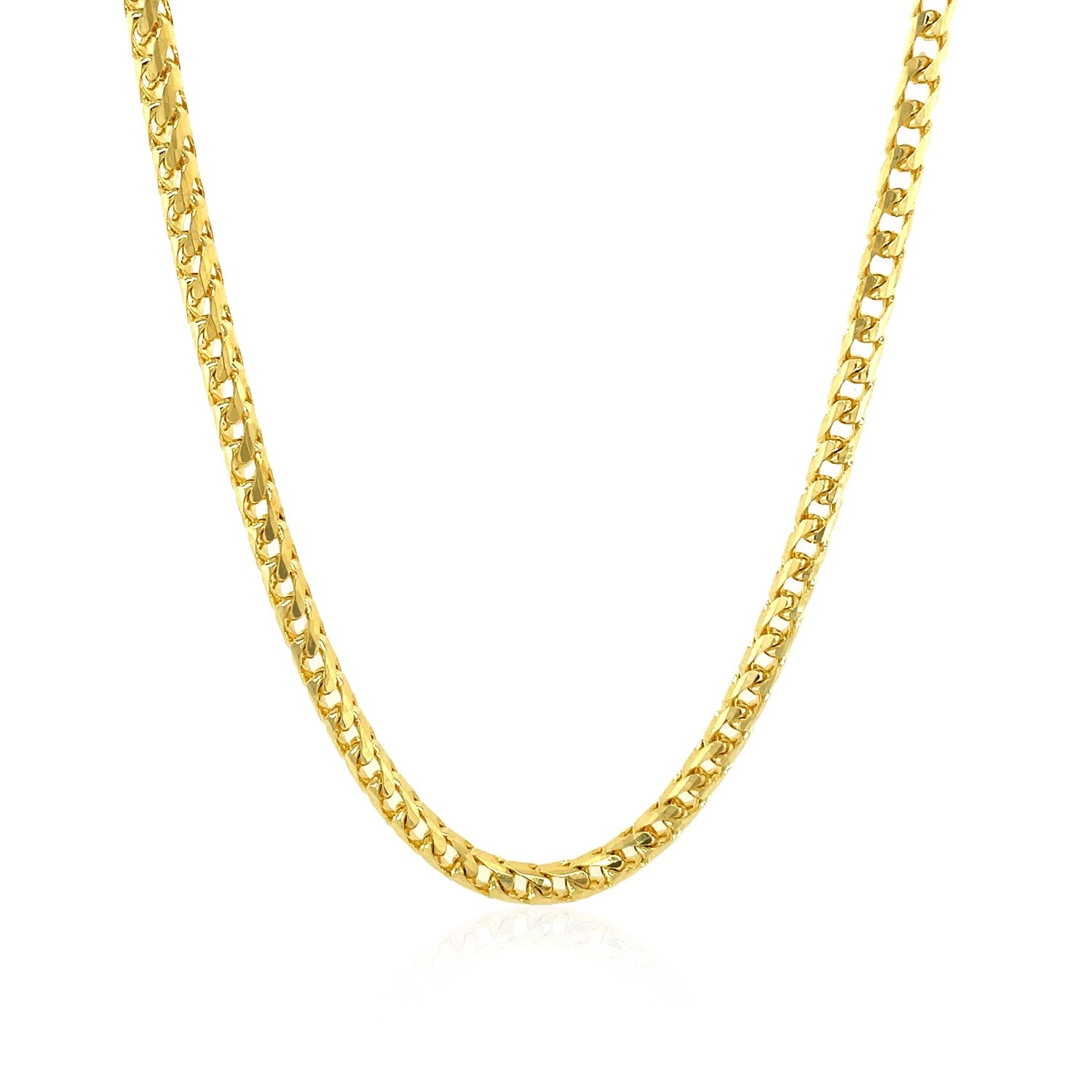 14k yellow gold diamond cut round Franco chain, modern design, 3.10 mm width, perfect for layering or standalone elegance.
