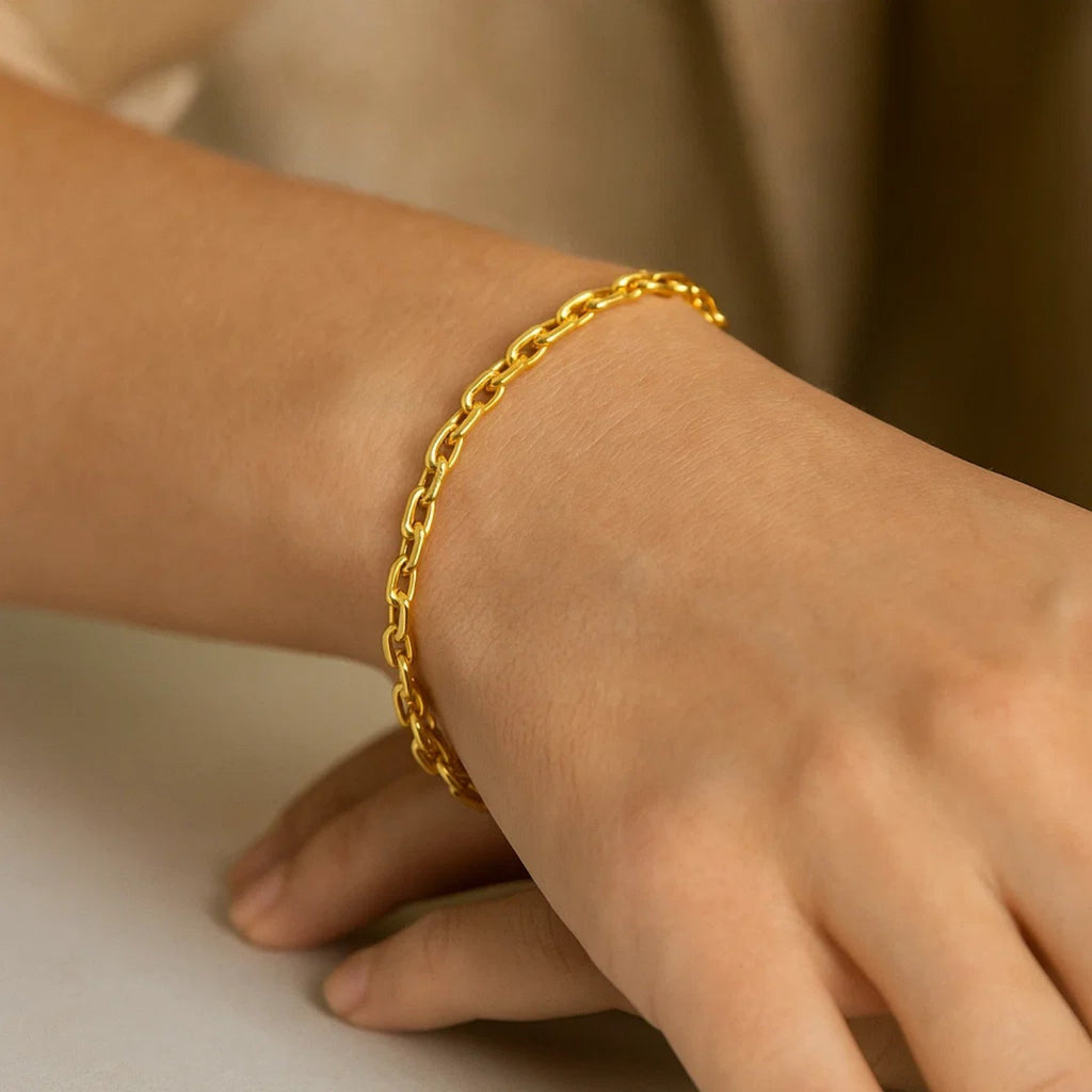 14k yellow gold minimalist cable chain bracelet, 3.30 mm width, showcasing elegant simplicity and timeless luxury.