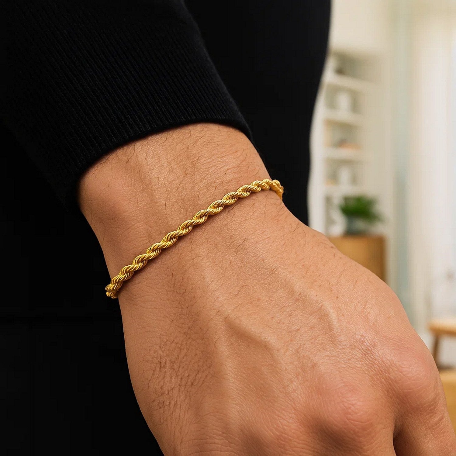 10k yellow gold diamond cut rope bracelet featuring an elegant chain design, perfect for luxury jewelry lovers.