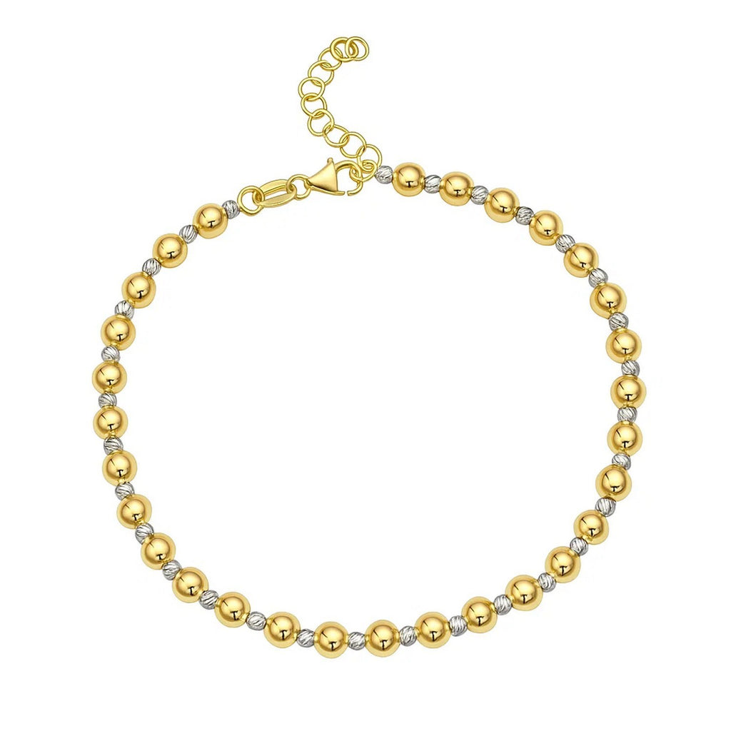 Two-tone beaded chain bracelet in 14k gold and sterling silver, featuring sparkling diamonds for a modern elegance.