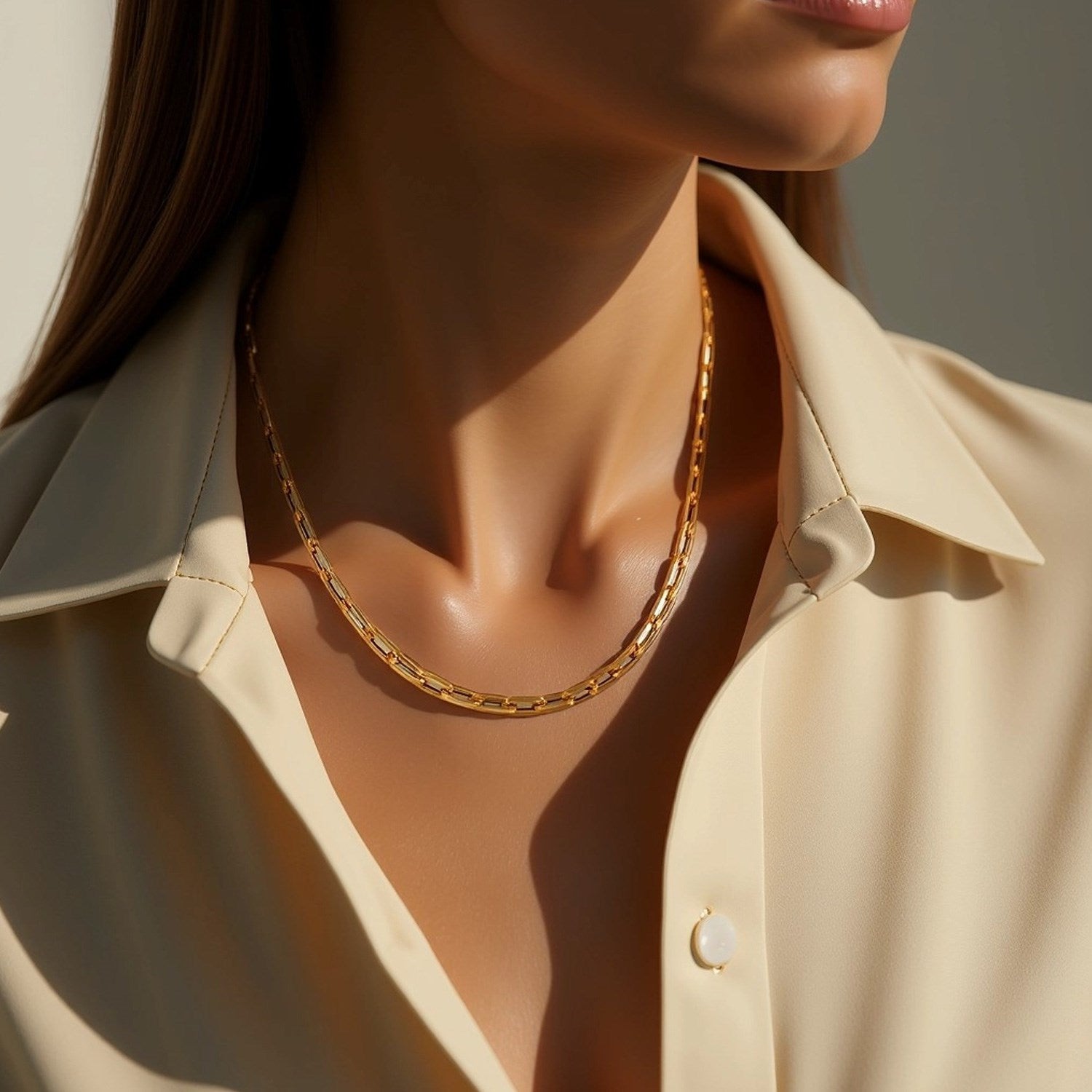 14k yellow gold paperclip chain necklace featuring modern links for a chic, elegant look.