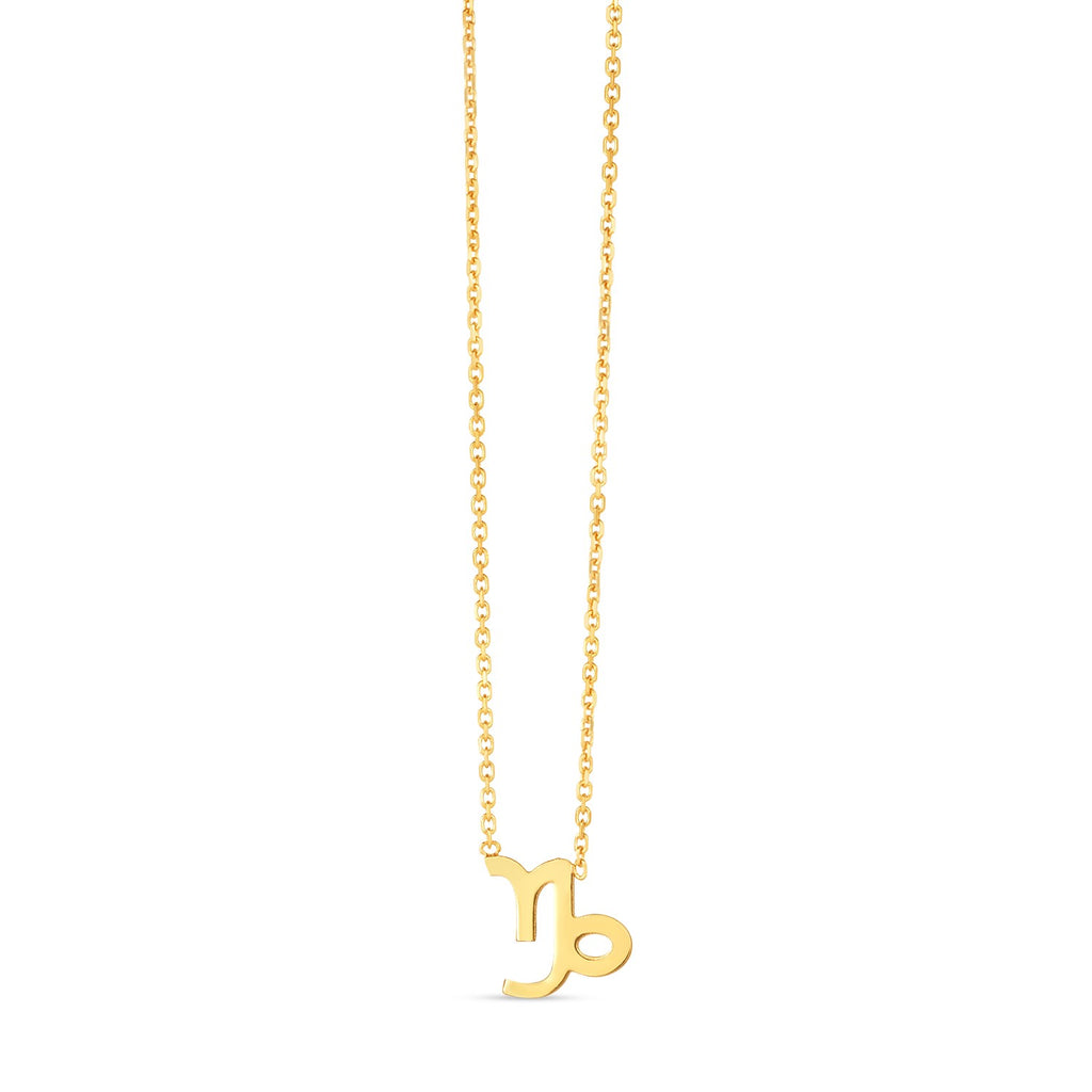 Elegant 14k yellow gold Capricorn necklace featuring a refined round stud design, perfect for sophisticated styling.