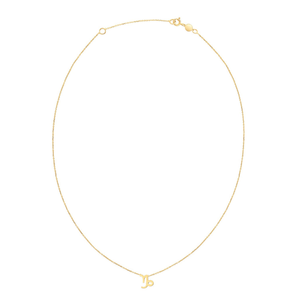 Elegant 14k yellow gold Capricorn necklace featuring a refined round stud design, perfect for sophisticated style.