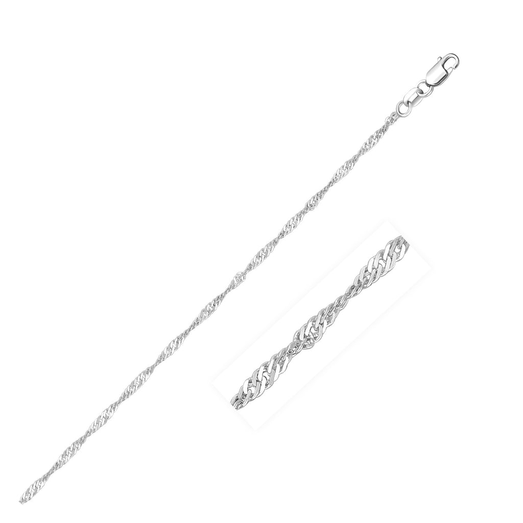 Elegant 14k white gold Singapore chain, 1.30 mm, featuring a sleek round design for timeless luxury.