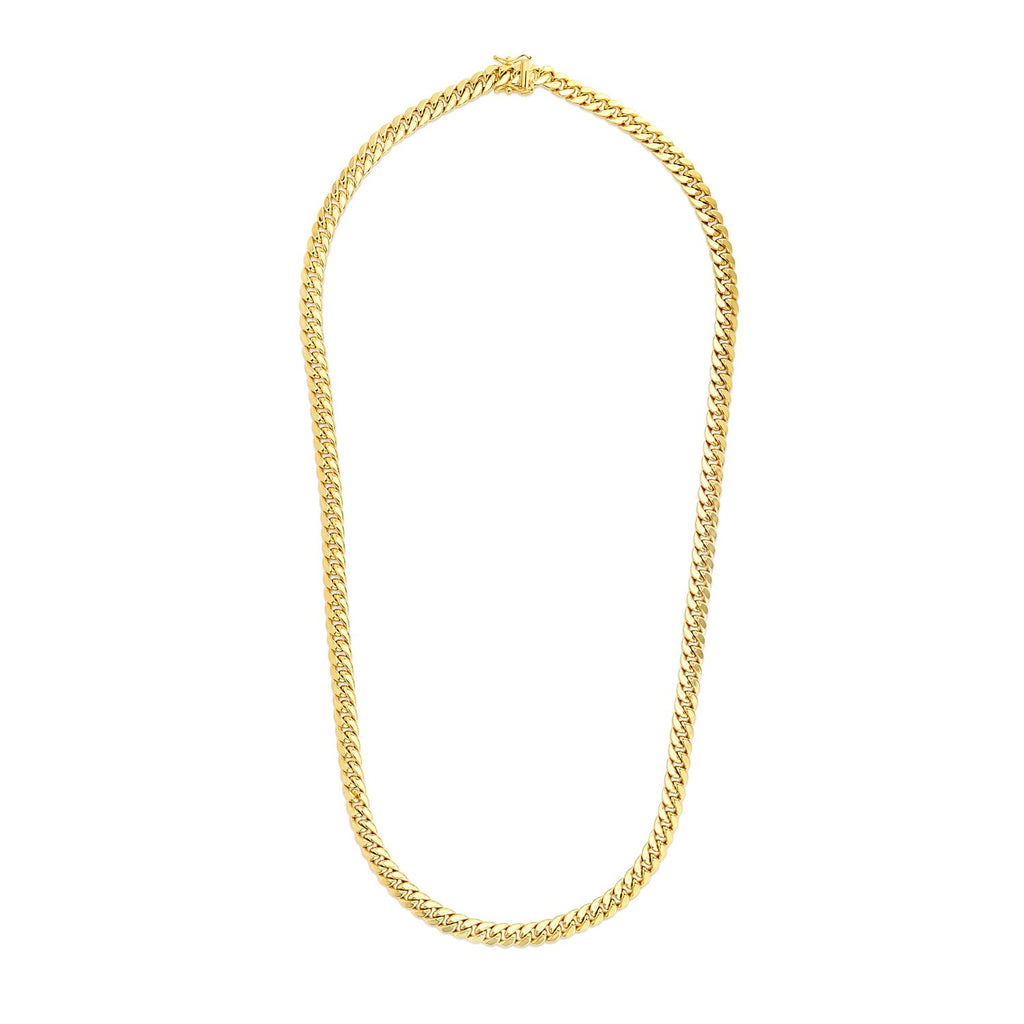 14k yellow gold semi-solid Miami Cuban chain, 6.60 mm, featuring contemporary link design for a luxurious finish.