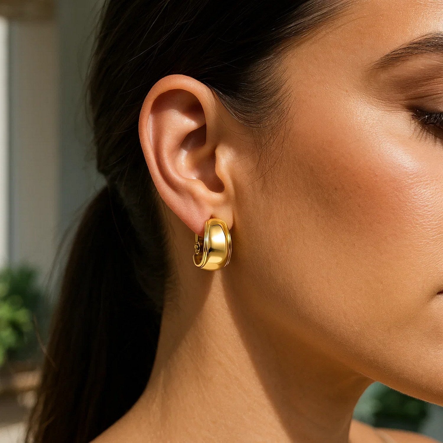 14k yellow gold modern mixed media hoop earrings featuring elegant stud design and intricate detailing.