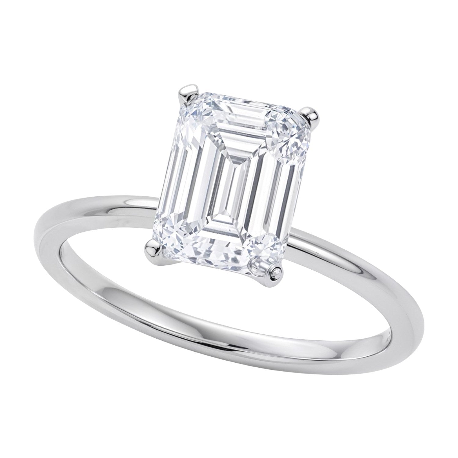 3 carat emerald lab-grown diamond solitaire ring in 14k white gold, showcasing modern elegance and exquisite craftsmanship.