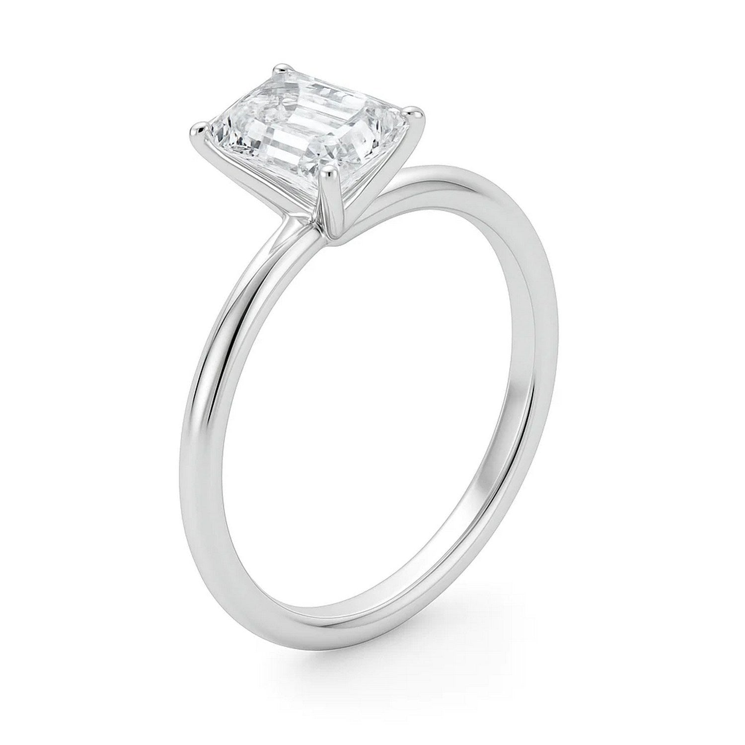 14k white gold solitaire ring featuring a 3 carat emerald and IGI G/VS1 diamond, showcasing modern elegance.