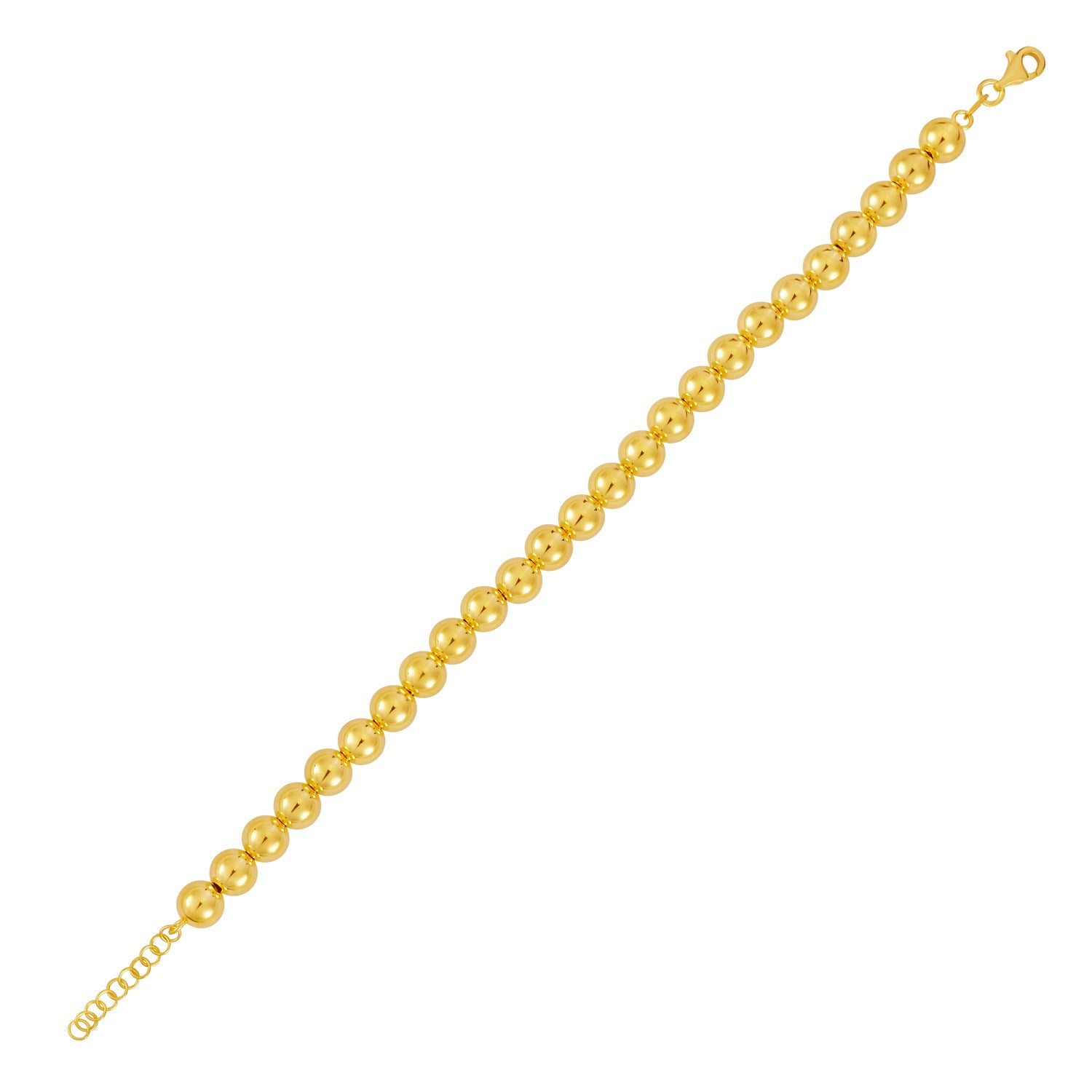 Polished 7mm bead bracelet in luxurious 14k yellow gold, showcasing minimalist elegance and timeless style.