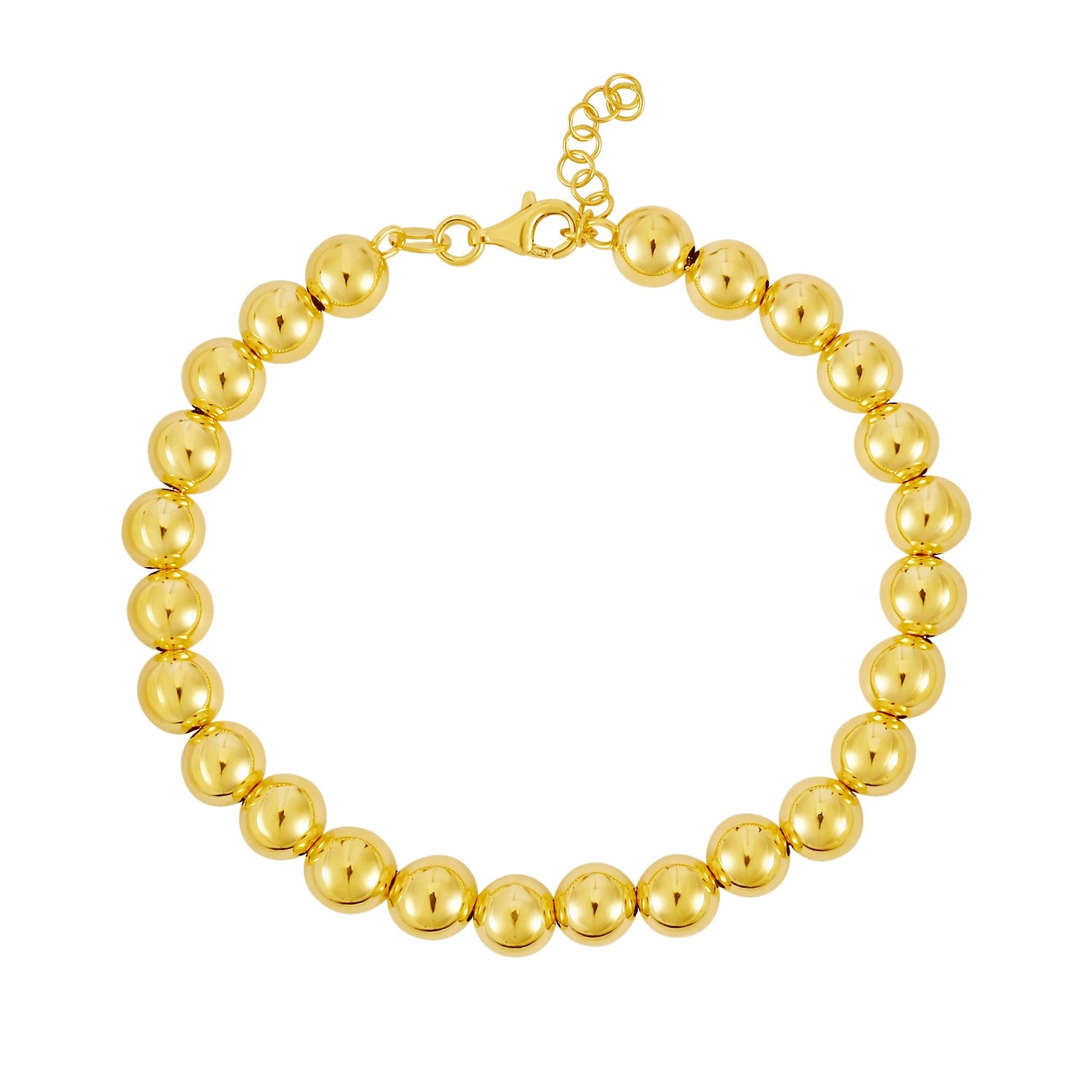 Polished 7mm bead bracelet in luxurious 14k yellow gold, showcasing minimalist elegance and timeless design.