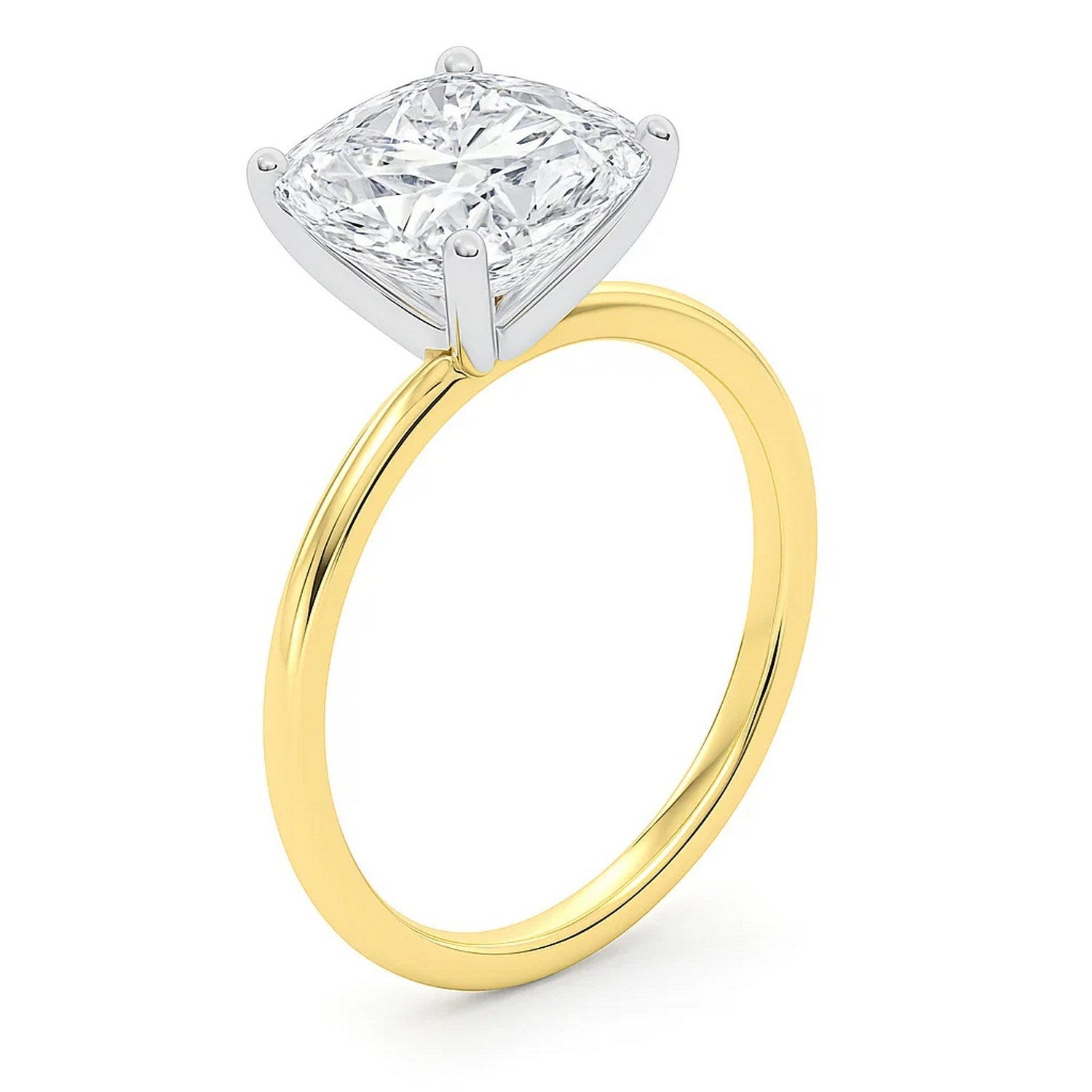 5 carat cushion cut diamond solitaire ring in 14k yellow gold, showcasing elegant design and exceptional craftsmanship.