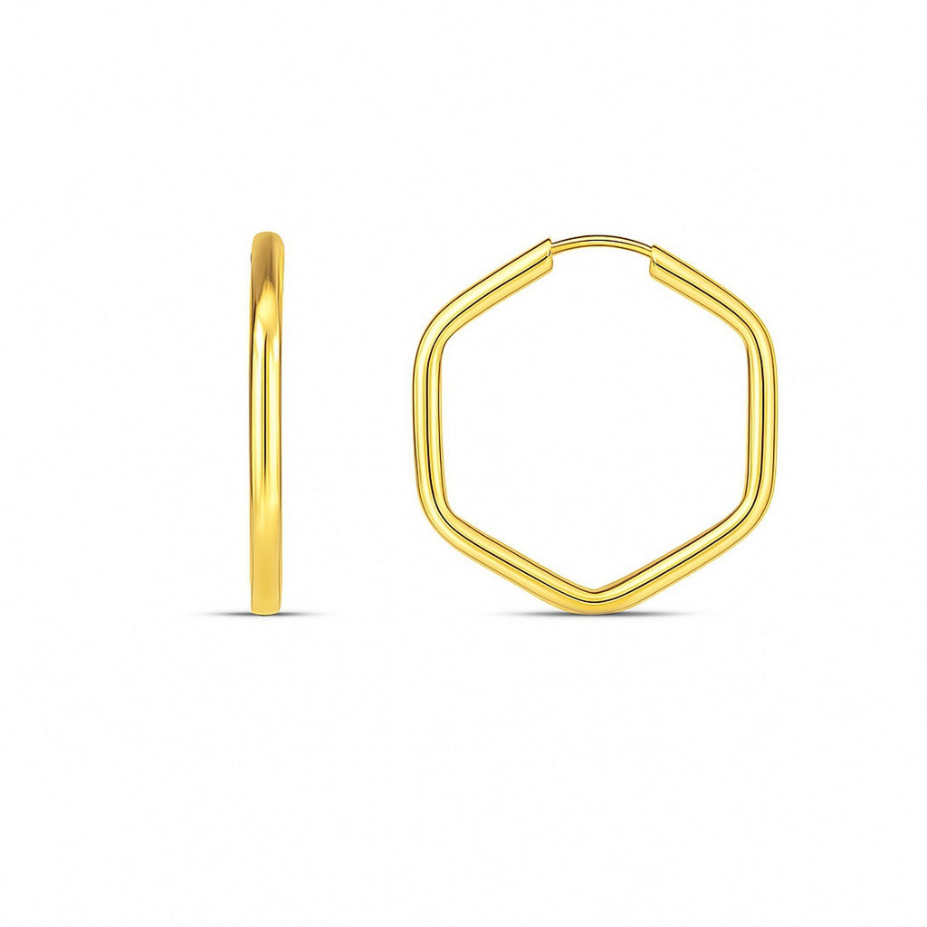 14k yellow gold endless hexagon hoop earrings with a contemporary design, perfect for elegant occasions.