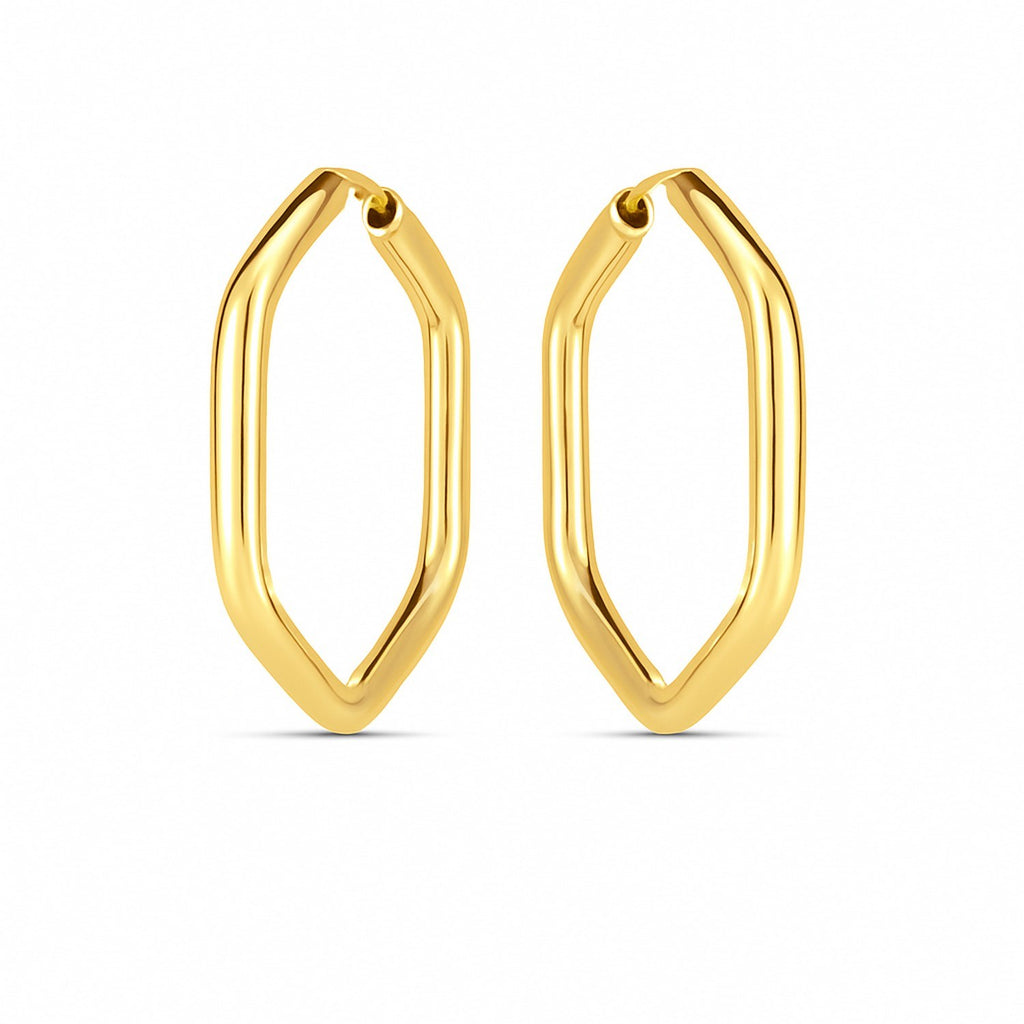 14k yellow gold contemporary endless hexagon hoop earrings showcasing a sleek and modern design.