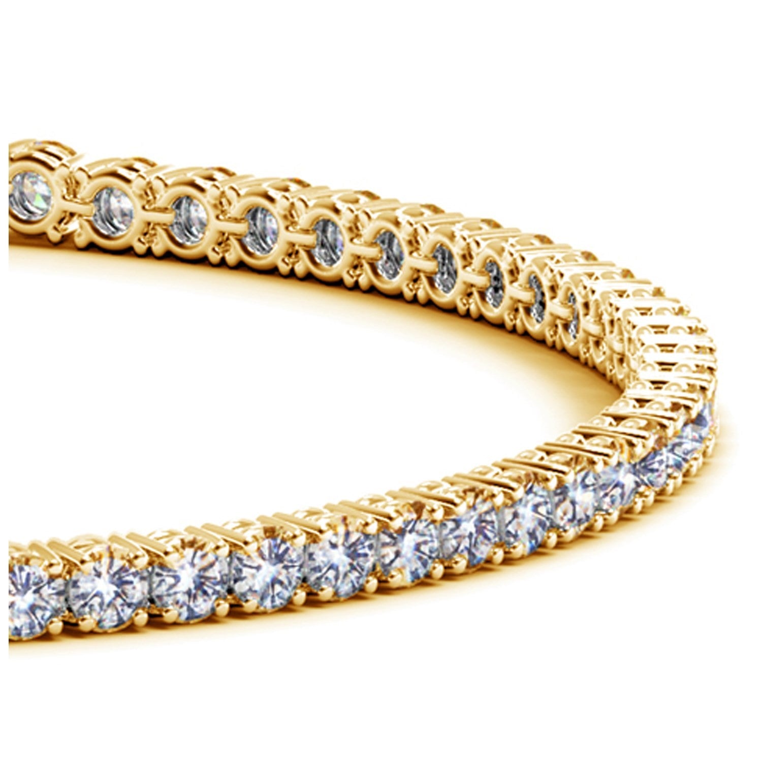 Lab grown round diamond tennis bracelet in 14k yellow gold, featuring 3 cctw F/G VS2/SI1 diamonds for a modern elegance.