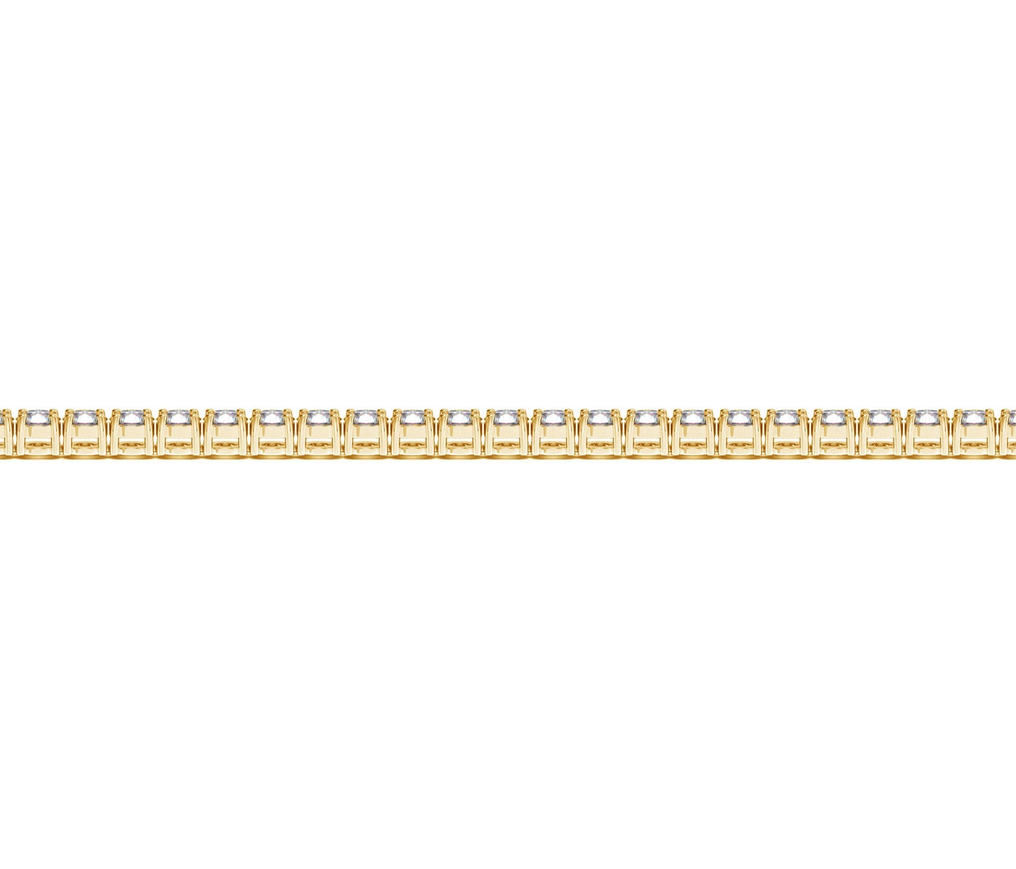 Lab grown round diamond tennis bracelet in 14k yellow gold, featuring 3 cctw F/G VS2/SI1 diamonds for a modern elegance.