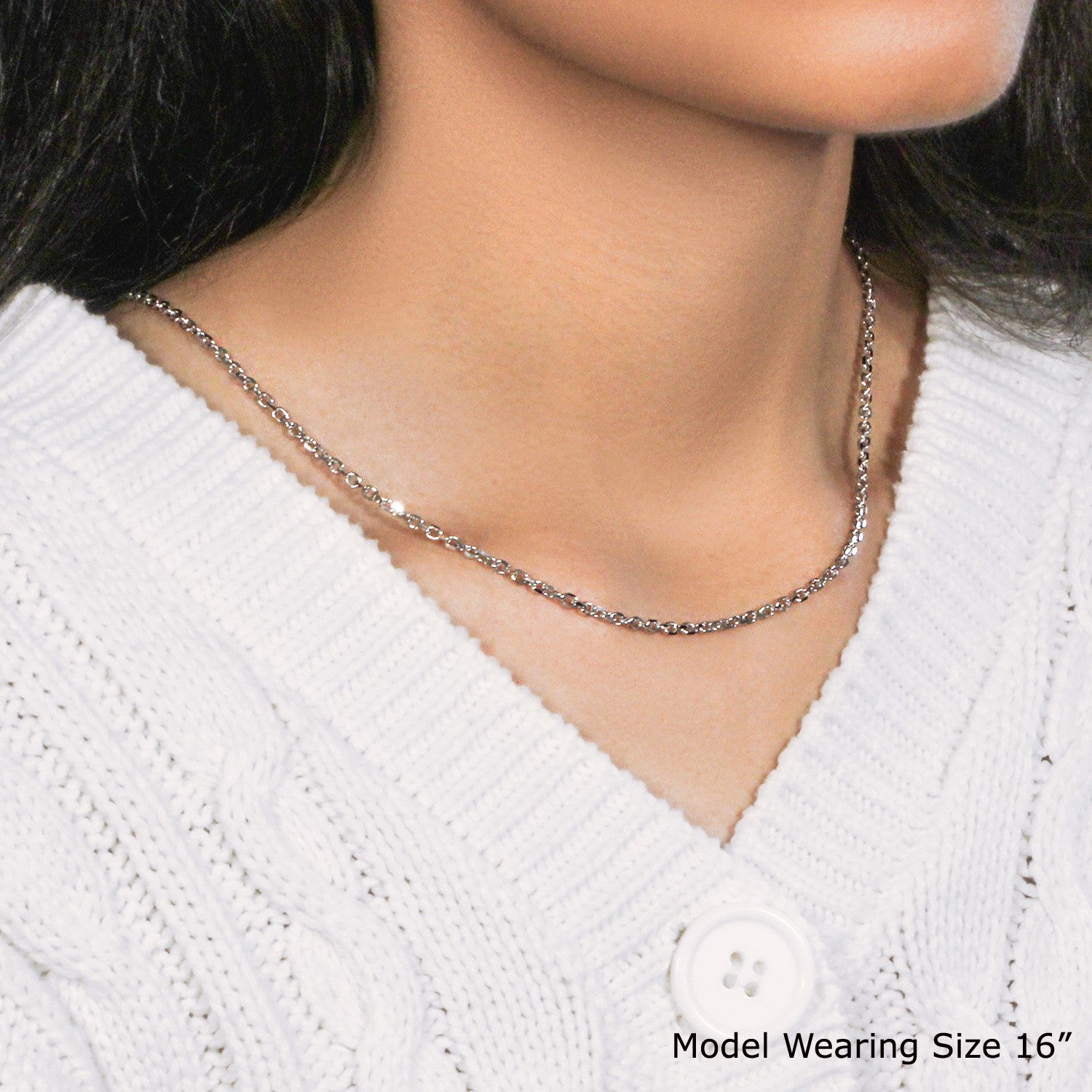 18k white gold diamond cut cable link chain, modern design, featuring elegant 2.60 mm links for a luxurious look.