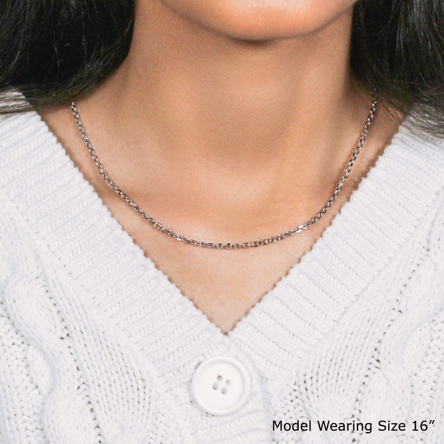 18k white gold diamond cut cable link chain, modern design, 2.60 mm width, perfect for layering or standalone elegance.