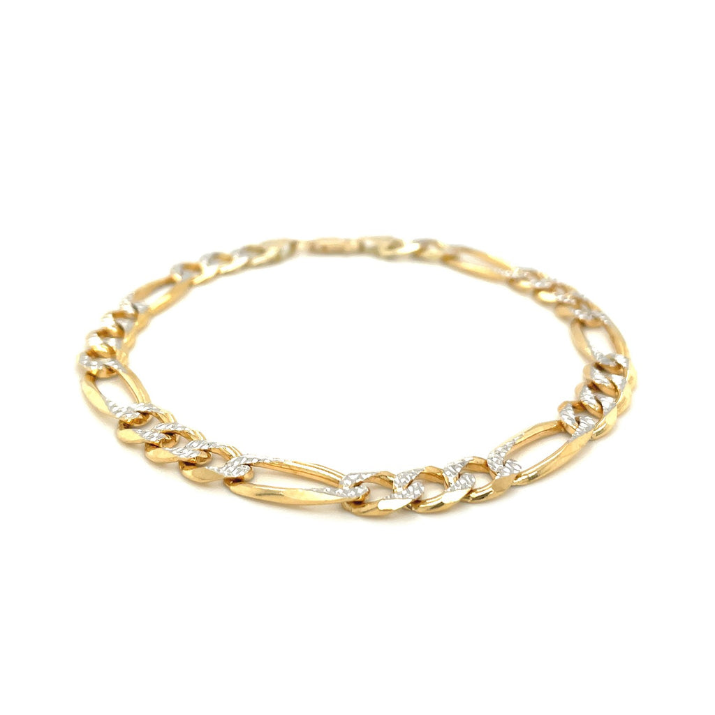 14k yellow gold two-tone pave Figaro bracelet with elegant chain design, showcasing luxurious craftsmanship.