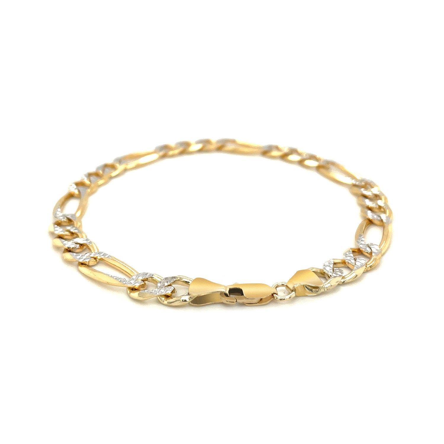 14k yellow gold two-tone pave Figaro bracelet featuring an elegant chain design, perfect for luxury jewelry lovers.