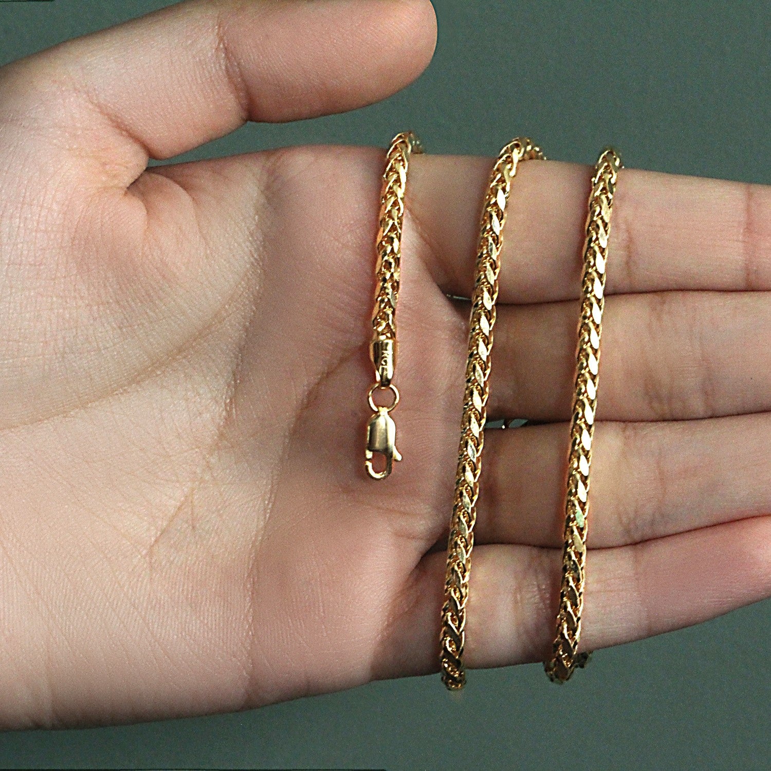 14k yellow gold diamond cut round Franco chain, 3.20 mm, showcasing elegant craftsmanship and luxurious shine.