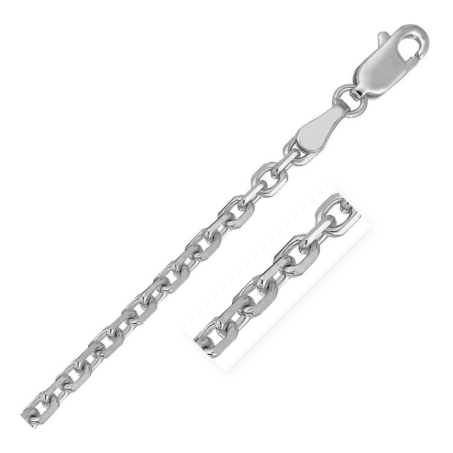 14k white gold diamond cut cable link chain, modern design, featuring elegant round links for a luxurious look.