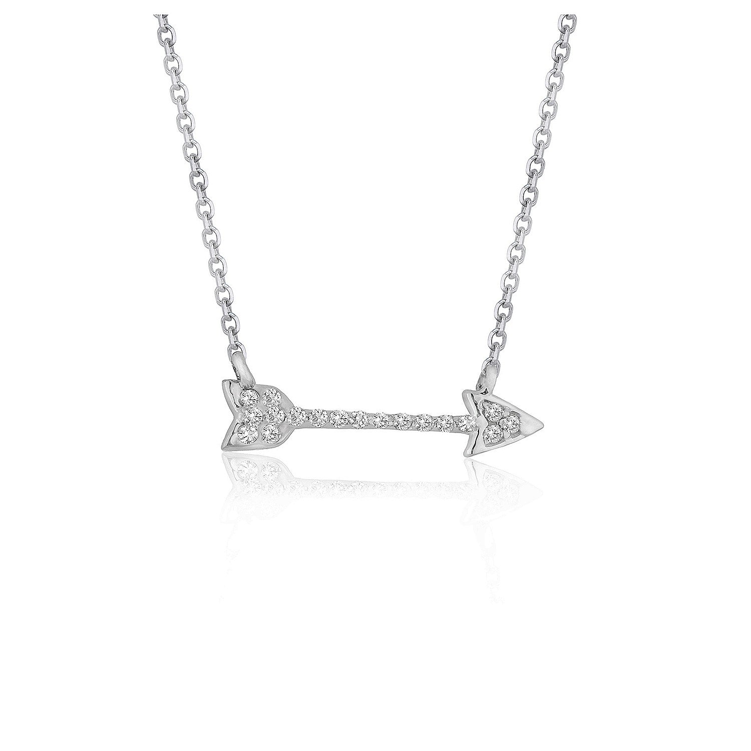14k white gold diamond arrow pendant necklace with modern design and delicate chain, featuring 1/10 cttw diamonds.