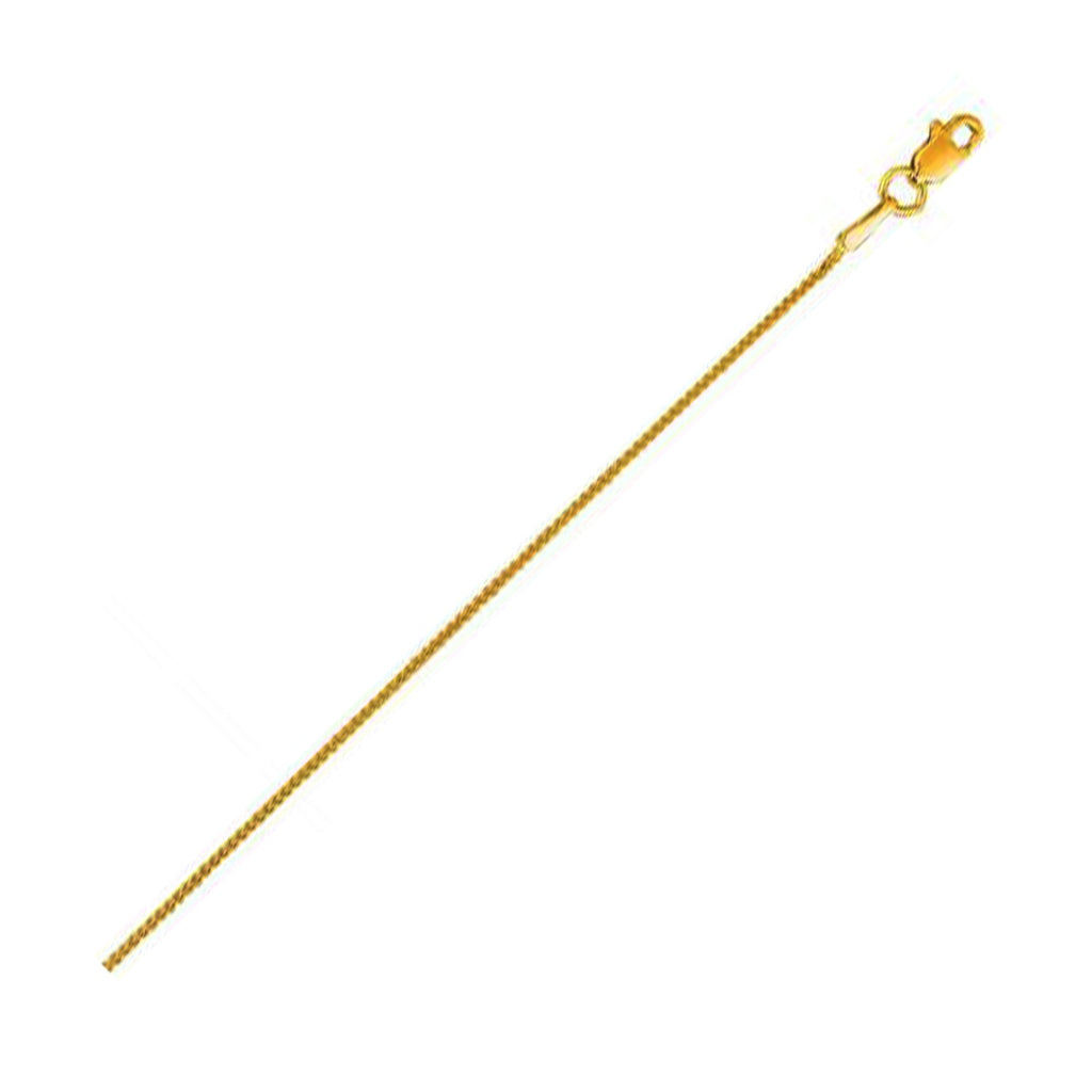14k yellow gold round wheat chain (0.80 mm) featuring a modern design, perfect for layering or standalone elegance.