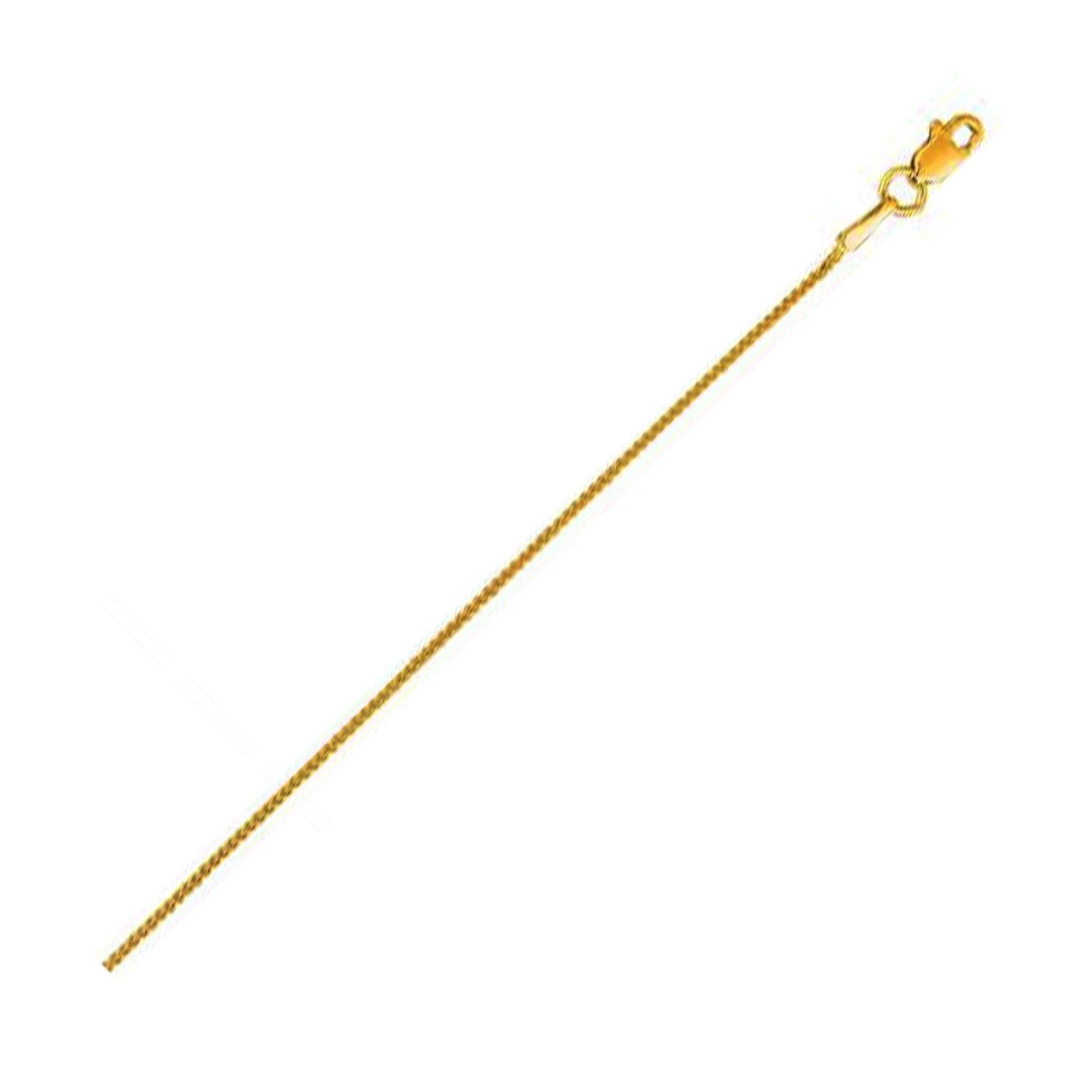 14k yellow gold round wheat chain (0.80 mm) featuring a modern design, perfect for layering or standalone elegance.