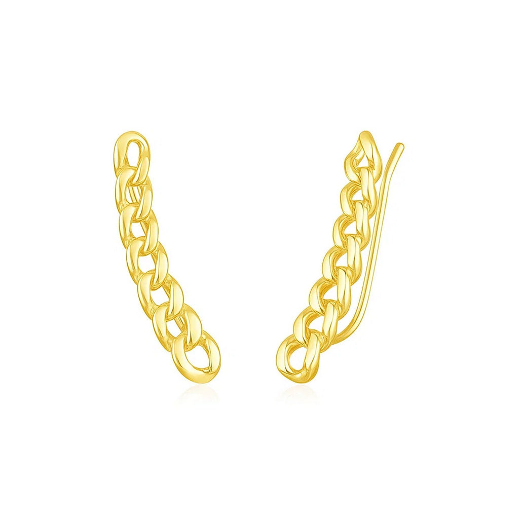 14k yellow gold chain link ear climber earrings with a modern design, perfect for elegant, everyday wear.