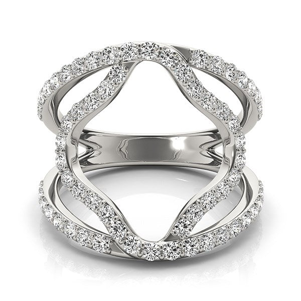 14k white gold diamond flower style dual band ring showcasing exquisite craftsmanship and timeless elegance.