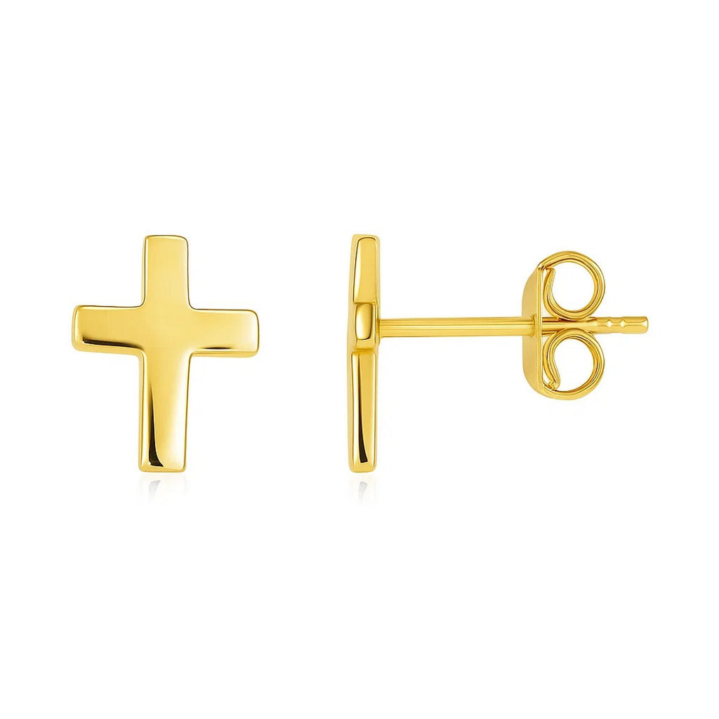 14k yellow gold polished cross earrings with contemporary design, perfect for elegant occasions and everyday luxury.