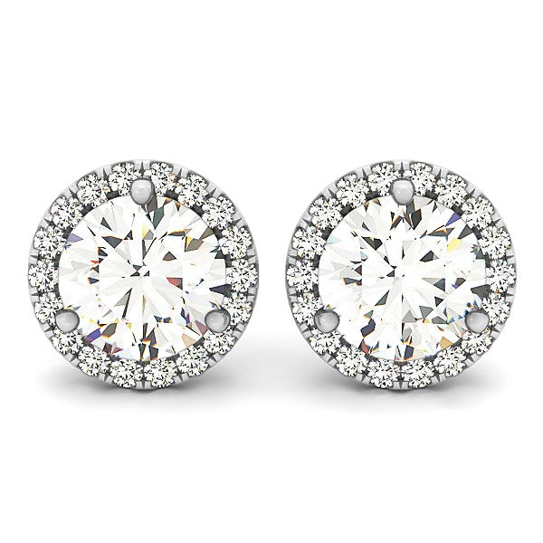 14k white gold diamond halo earrings featuring a stunning prong setting for timeless elegance and sophistication.