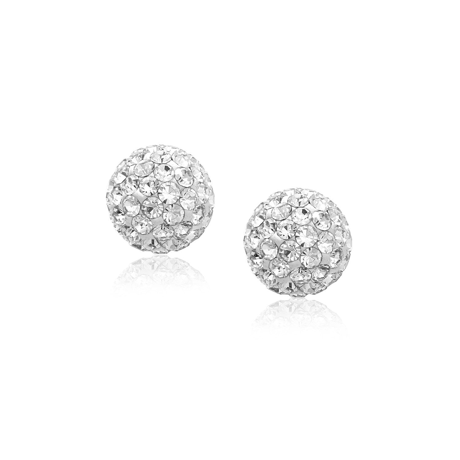 14k yellow gold stud earrings featuring elegant white tone crystal ball design for a luxurious touch.