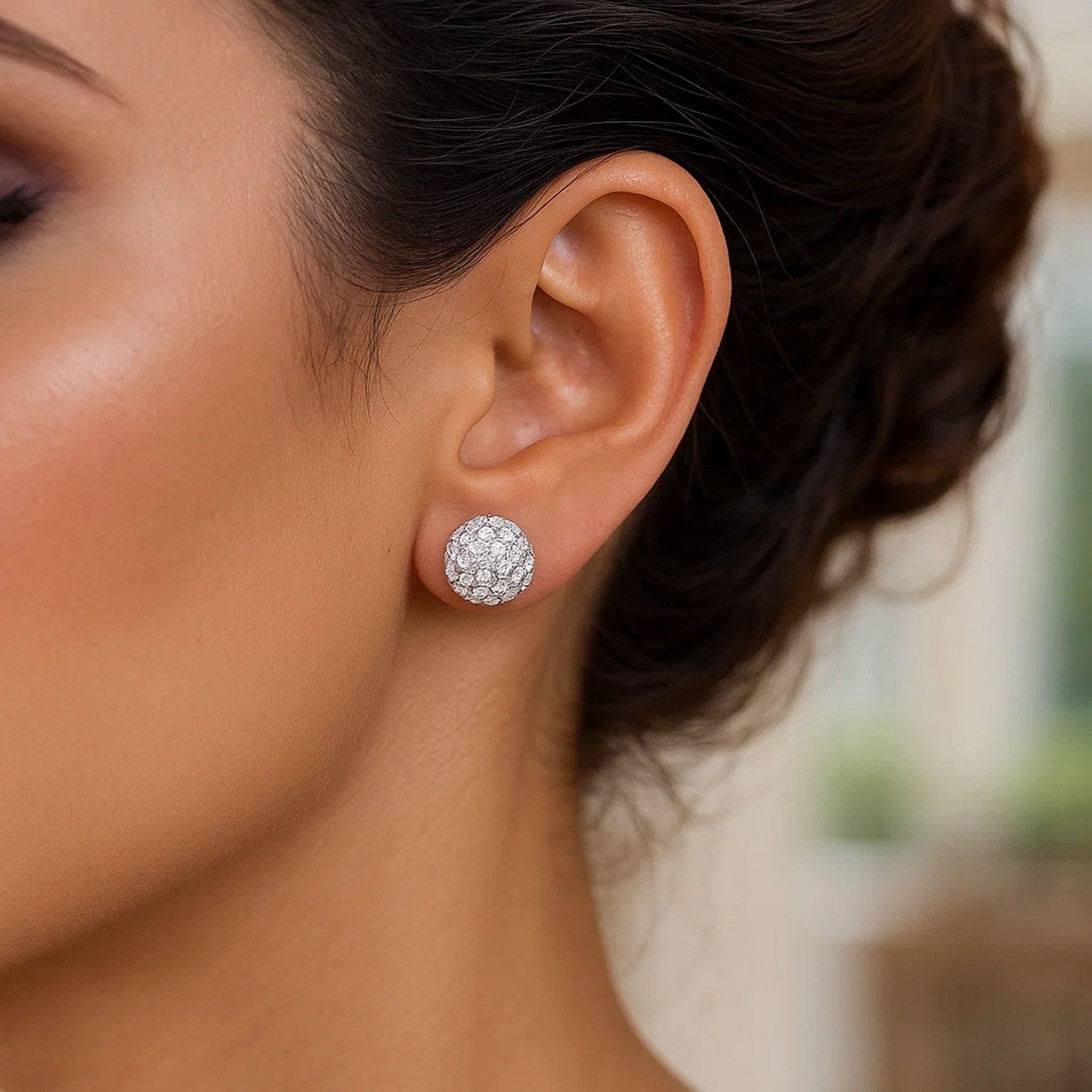 14k yellow gold stud earrings featuring elegant white tone crystal ball design for a sophisticated look.