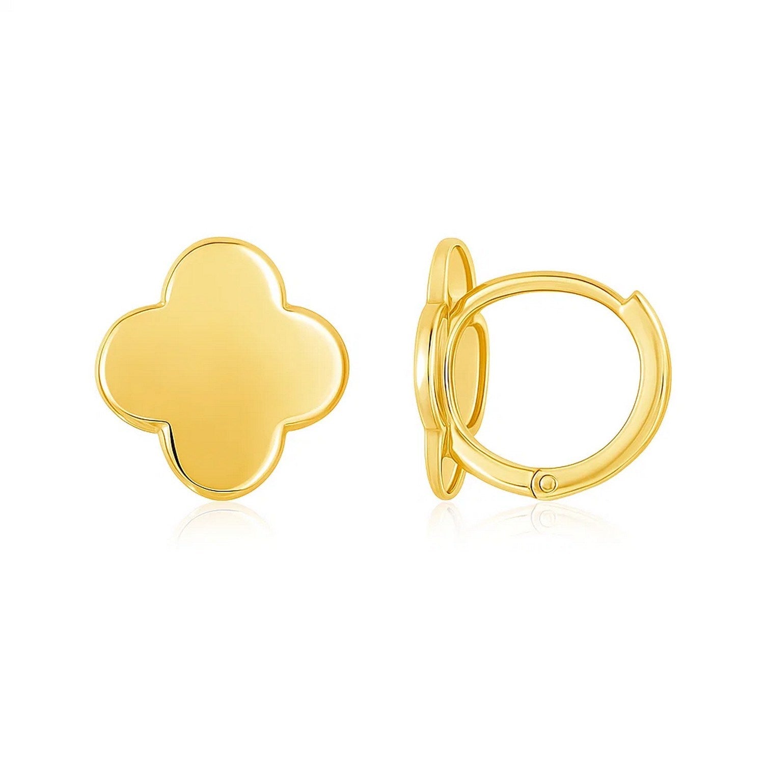 14k yellow gold polished clover stud earrings with a modern design, perfect for elegant everyday wear.